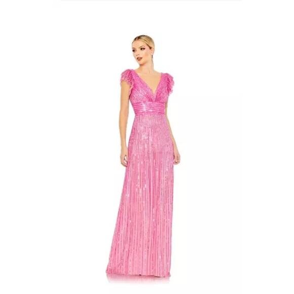 Mac Duggal Embellished Flutter Cap Sleeve a Line Gown Dress Pink Size 8 NWT - Picture 1 of 12